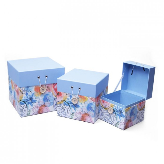 Набор подарочных коробок 3в1 18х18х18, 16х16х17 и 14х14х16см (квадрат с пуговкой) Ч33447