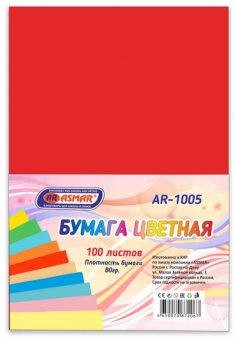 БУМАГА ЦВЕТНАЯ  100Л. "ASMAR" ПЛОТНОСТЬ БУМАГИ 80ГР КРАСНАЯ