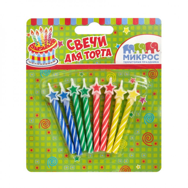 Свечи для торта "Звезда" 6,5 см, цвет ассорти, Микрос/Ч02511 (8)