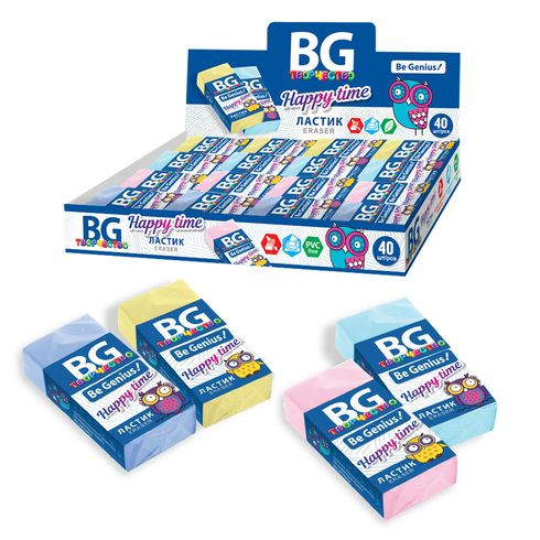 Ластик "HAPPY TIME", прямоугольный, термопластичная резина, 40х19х10 мм BG (40)