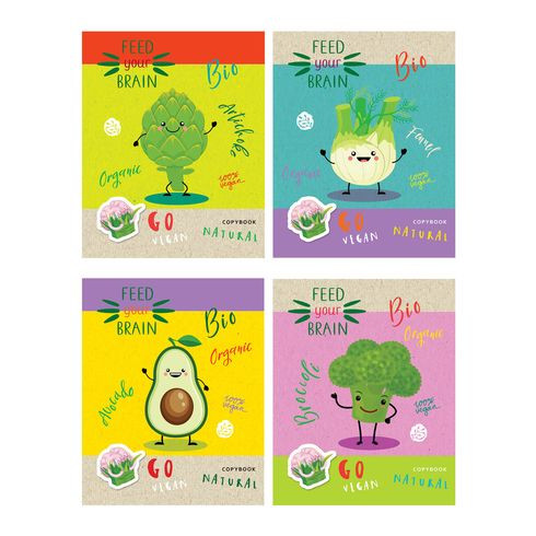 Тетрадь общая А5 скоба 60л. клетка "Go vegan" ламинация матовая (ассорти) BG (4/48) Тетрадь общая А5 скоба 60л. клетка "Go vegan" ламинация матовая (ассорти) BG (4/48)