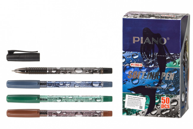 Ручка шариковая 0,5мм синяя "Piano Soft Ink Pen", на масляной основе, корпус с рисунком ассорти, PIANO/PT-1153-B/син./ (50)