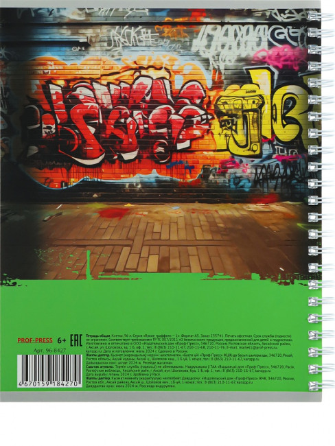 Тетрадь 96 клетка "Яркие граффити-1", на гребне, Проф-Пресс/96-8427 (6/48)