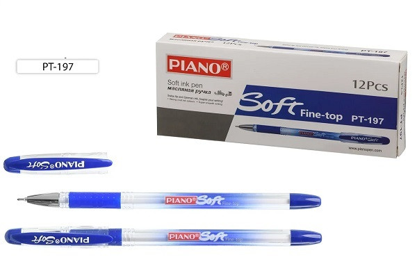 Ручка шариковая 0,5мм синяя "Piano Soft", на масляной основе, белый полупрозрачный корпус, PIANO/PT-197-12 (12)