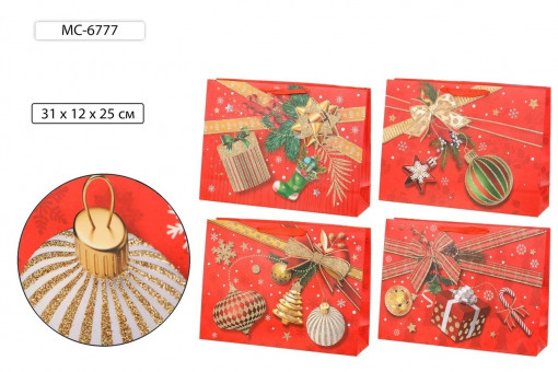 Подарочный пакет 26*10*32см "С Новым Годом!", плотный, с блестками -золото, Basir/МС-6777 (20)