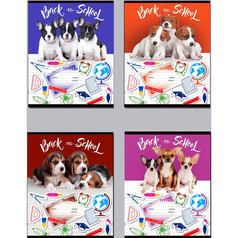 Тетрадь школьная А5 скоба 12л. клетка "Dog school" (ассорти)(20/240)