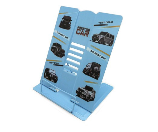 Подставка для книг CO-15809 "Престижная машина" металлическая 26х21см, голубая, с рисунком, в ПВХ-пакете (1/12/48)