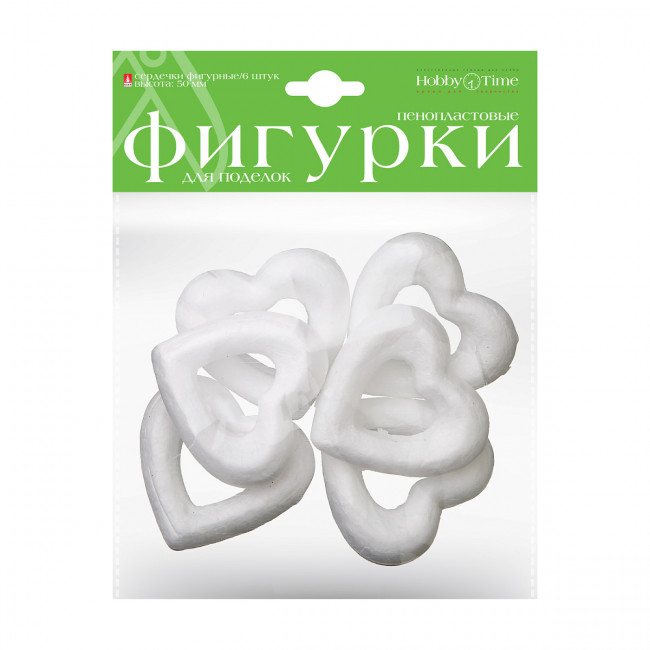 Пенопластовые фигурки 50мм "Сердечки фигурные", 6шт, BV/2-204/07 Пенопластовые фигурки 50мм "Сердечки фигурные", 6шт, BV/2-204/07