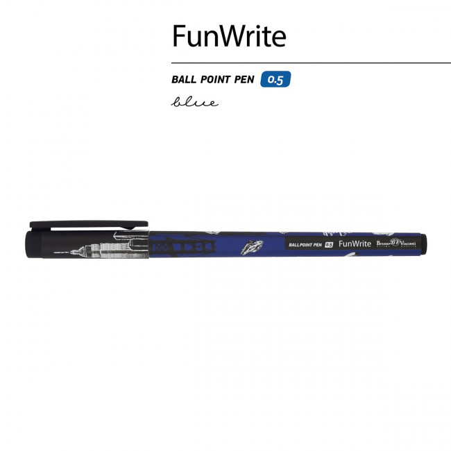 Ручка шариковая 0,5мм синяя "FunWrite. Романтическое путешествие. Нью-Йорк", BV/20-0212/80 (24)