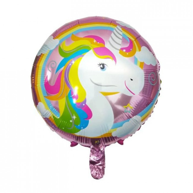 Шар Ф 18" Круг голова единорога  розовая 45 см