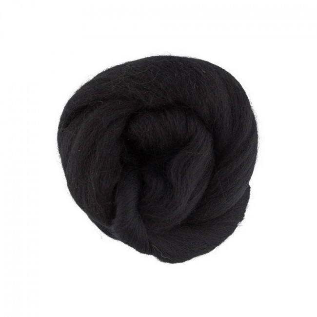 Шерсть для валяния 50г 100% полутонкая шерсть,  чёрный, Gamma/TFS-050 №0140