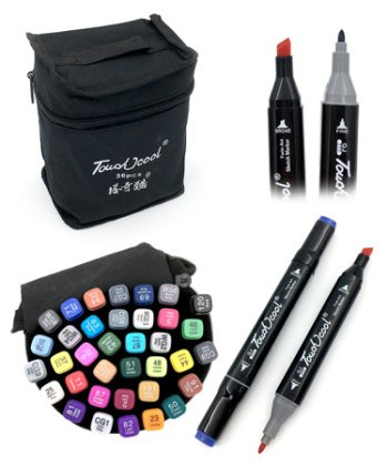 Скетч-маркеры 36цв. NB-1 Двусторонний (острый+скошенный) черный квадратный корпус в текстильной сумке (1/30)