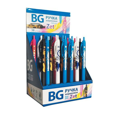 Ручка шариковая автоматическая с грипом 0.7 мм "ZET", синий, корпус soft touch, картонный шоу бокс BG (36/216)