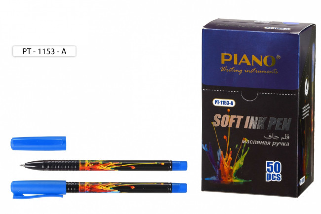 Ручка шариковая 0,7мм синяя "Piano Soft Ink Pen", на масляной основе, корпус с рисунком, PIANO/PT-1153A /син/ (50)