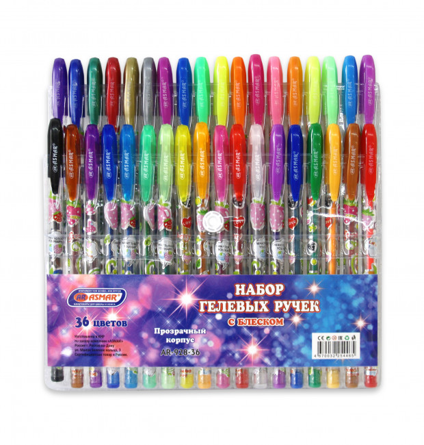 Набор гелевых ручек 36цв AR-928-36 с блестками, Asmar (36) Набор гелевых ручек 36цв AR-928-36 с блестками, Asmar (36)
