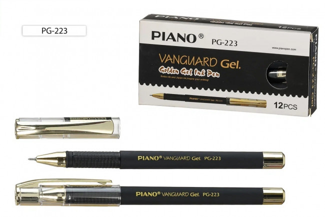 Ручка гелевая черная 0,5мм "VANGUARD Gel" корпус с покрытием Soft, с золотыми вставкам, PIANO (12)