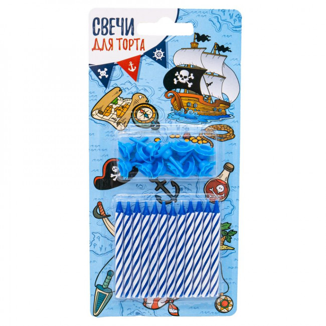Свечи 6см для торта, с держателями, голубые, 12 шт, Микрос Свечи 6см для торта, с держателями, голубые, 12 шт, Микрос