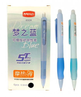 Ручка Шпион  "Пиши стирай" DC-261 (черн) 0,5мм, автоматическая, круглый корпус, с грипом, голубая (6/600/2400)