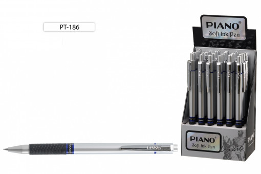 Авторучка шариковая 0,5мм синяя, с чернилами на масляной основе, PT-186/PIANO (24)