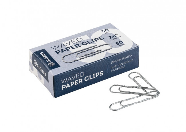 Скрепки канцелярские L50 мм, 50 шт. гофрированные, оцинкованные Г50-50 Ц, Globus