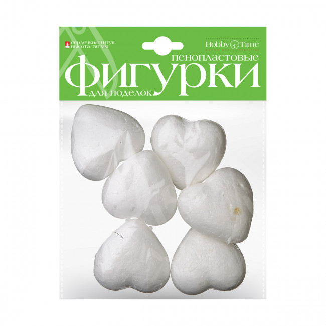 Пенопластовые фигурки 50мм "Сердечки", 6шт, BV/2-204/02