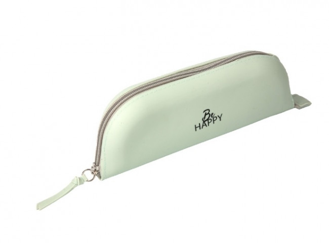 Пенал "deVENTE. Be Happy" 21x7,5x3,5 см, треугольный, силиконовый, на молнии, в пластиковой коробке с европодвесом, серо-зеленый, deVENTE