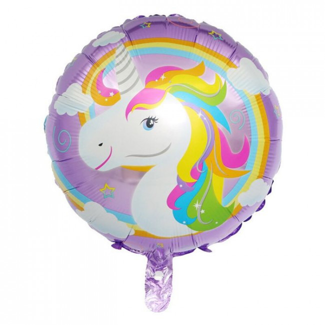 Шар Ф 18" Круг голова единорога  фиолетовая 45 см