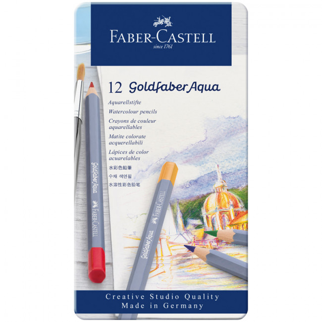 Карандаши акварельные художественные Faber-Castell "Goldfaber Aqua", 12цв, метал. коробка (5/75)