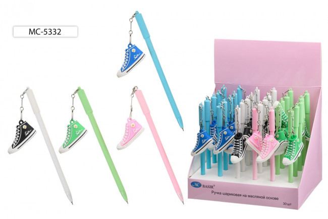 Шариковая ручка на масляной основе: "КЕДЫ" деская; цветной матовый корпус /ассорти/ с прорезиненным брелоком-кеды.