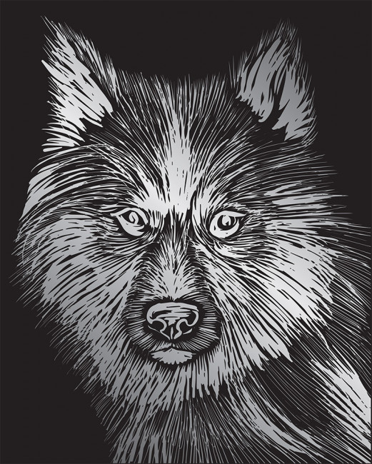 Гравюра 20 x 25.5см "Хаски" (серебро), Hobbius/GHK №6