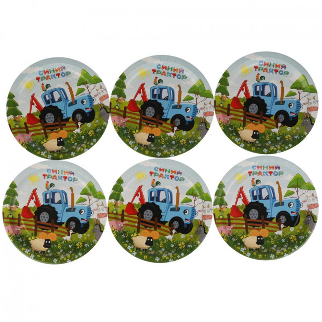 Одноразовые бумажные тарелки «Синий трактор» 6 шт, 23см. Умка