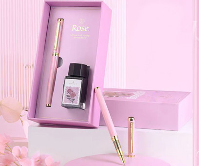 Ручка в футляре  TJ-87 Montagut (черн) 0.5мм перьевая, Розовая, металлический корпус, поршневая + чернила 30мл (1/40)