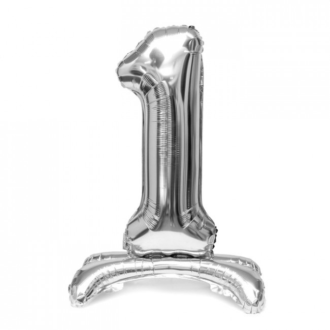 Шар ЦИФРА 1 32" на подставке серебро 80 см /К