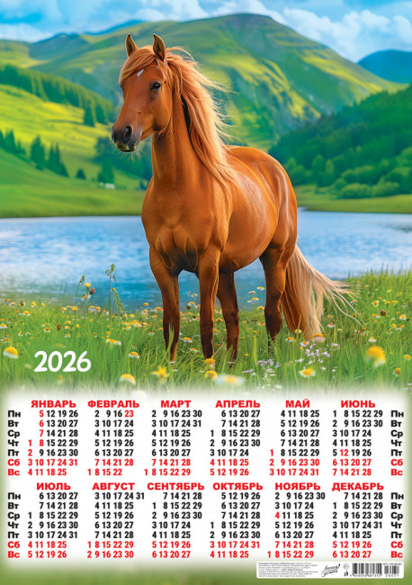 Календарь-плакат А2 2026г "Рыжий красавец", ПО-26-031 Календарь-плакат А2 2026г "Рыжий красавец", ПО-26-031