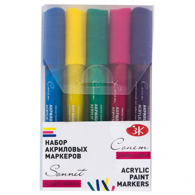 Набор маркеров акриловых 2мм, яркие цвета, 5шт, Невская палитра/163411799 (10)