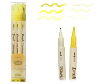 Скетч-маркеры BRUSH 3 цв. DS-7 Винтажные двусторонние (кисть+линер) желтые DS-302E (1/24/72)