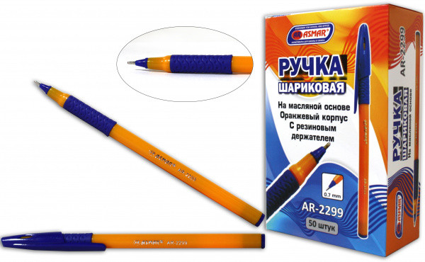 Ручка шариковая синяя, 1,0мм на масляной основе с резиновым держателем, оранжевый корпус, AR-2299 Asmar (50) Ручка шариковая синяя, 1,0мм на масляной основе с резиновым держателем, оранжевый корпус, AR-2299 Asmar (50)