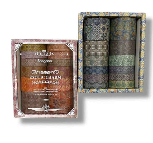 Клейкая лента декоративная "Экзотический стиль" из рисовой бумаги (12/240)