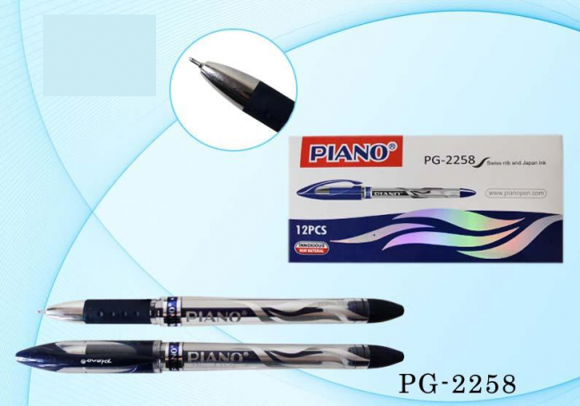 Гелевая ручка: "Piano", прозрачный корпус с рисунком, цветной колпачок с прозрачной вставкой, прорезиненный держатель,игольчатый наконечник -0,5mm, цвет чернил-синий.