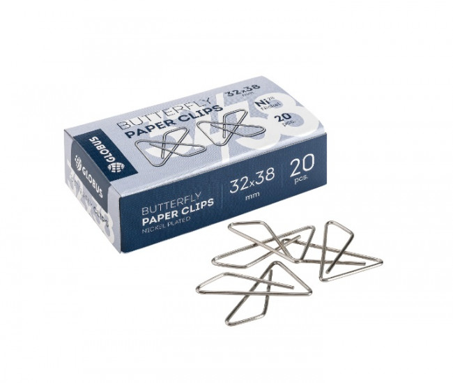 Скрепки-бабочки L32Х38 мм, 20 шт. никель С32Х38-20 Н, Globus