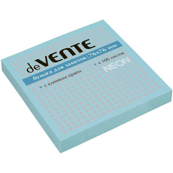 Клейкая бумага для заметок 75x75 мм 100 л, офсет 75 г/м², неоновая голубая, deVENTE/2010333 (12)