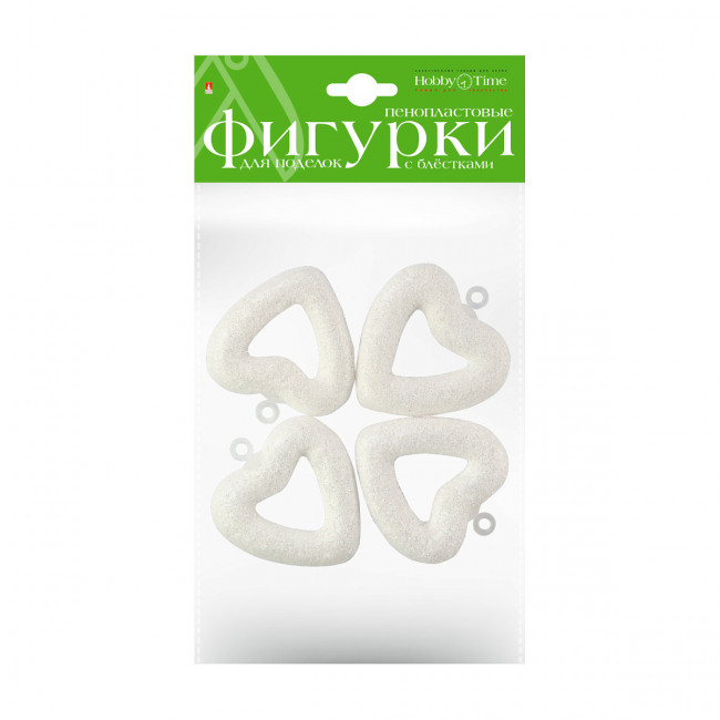 Пенопластовые фигурки 50мм "Сердца с глитером", 4шт, BV/2-803/03