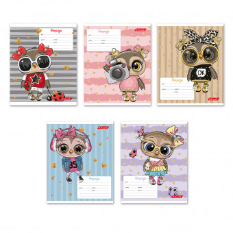 Тетрадь 12 клетка "Совушки" скрепка, Светоч (25/250) Тетрадь 12 клетка "Совушки" скрепка, Светоч (25/250)