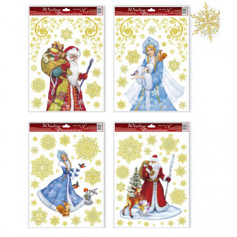 НАКЛЕЙКА НА ОКНО, DARLENS «ДЕД МОРОЗ И СНЕГУРОЧКА», 300Х420 ММ, ГЛИТТЕР, АССОРТИ, DL-DRL07340