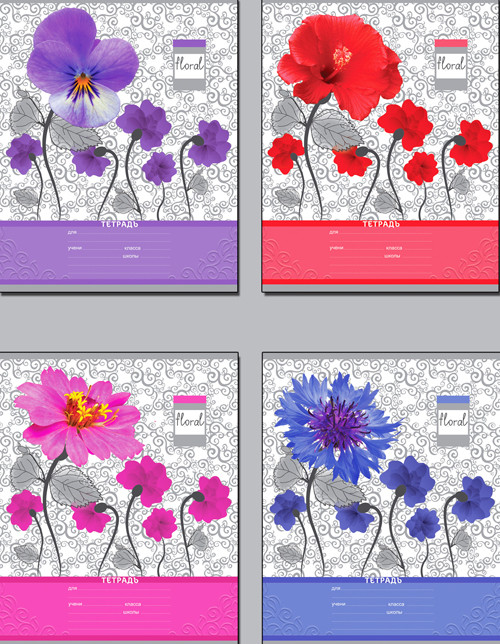 Тетрадь школьная А5 скоба 12л. одна линия "Floral" (ассорти) ВG (20/240)