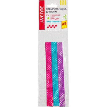 Набор закладок-ляссе "deVENTE. Dots" самоклеящихся для книг формата A5, 3 широких ленты 12x290 мм, двусторонняя плотная лента с рисунком, в пластиковом пакете Набор закладок-ляссе "deVENTE. Dots" самоклеящихся для книг формата A5, 3 широких ленты 12x290 мм, двусторонняя плотная лента с рисунком, в пластиковом пакете