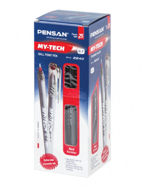 Ручка шариковая красная 0,7мм "My-Tech", на масляной основе, PENSAN/2240/25/красный (25)