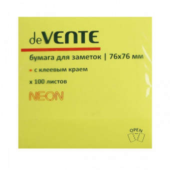 Клейкая бумага для заметок 51x76 мм 100 л, офсет 75 г/м², неоновая зеленая, deVENTE/2010300 (12)