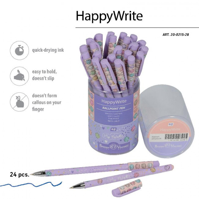 Ручка шариковая 0,5мм синяя "HappyWrite. My Sweet. Зефирки", BV/20-0215/28 (24)
