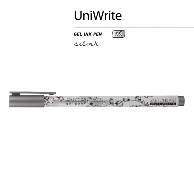 Ручка гелевая 0,8мм серебряная "Sketch&Art. UniWrite. Silver", для скетчинга, BV/20-0312/01 (24)